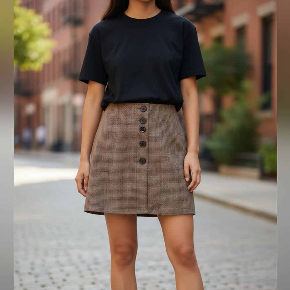 🎉 3/$60 Aritzia Little Moon Tan Mini Skirt Size 4 - Picture 1 of 7